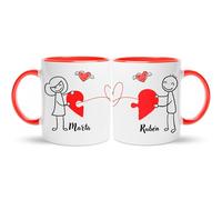 Gifters | Pack Tazas Personalizadas para Parejas con Nombres | Diseño Hilo Rojo del Destino | Interior y Asa Rojos | 325 ml | Regalo Original, Romántico San Valentín y Aniversario | Mujer y Hombre