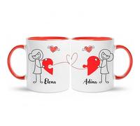 Gifters | Pack Tazas Personalizadas para Parejas con Nombres | Diseño Hilo Rojo del Destino | Interior y Asa Rojos | 325 ml | Regalo Original, Romántico San Valentín y Aniversario | Mujeres