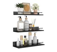 Giftgarden Estanteria Pared de Madera Negro con Barandillas Metálicas Negro, Juego de 3 Baldas Pared de Diferentes Tamaños, Ideales para Ahorrar Espacio en la Cocina, Baño y Sala de Estar