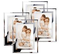Giftgarden Juego de 4 Marcos de Fotos 10x15cm de Vidrio para Mesa, Marco Fotos con Borde Plateado Minimalista se Pueden Colocar Vertical u Horizontal