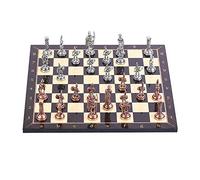 GiftHome Figuras romanas de cobre antiguo juego de ajedrez de metal para adultos, piezas hechas a mano y tablero de ajedrez de madera con estampado de nogal King 2.8 inc