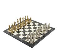 GiftHome Juego de ajedrez de metal para adultos, figuras de faraón del antiguo Egipto, piezas hechas a mano y tablero de ajedrez de madera con diseño de mármol, tamaño King 3.4 pulgadas