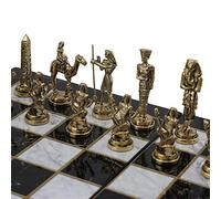 GiftHome Piezas de ajedrez de metal hechas a mano con faraón egipcio, tamaño mediano King de 3.5 pulgadas, 16 unidades, a partir de 6 años