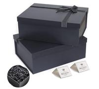 Giftilious Cajas de regalo grandes, cajas de regalo negras de 13 x 10 x 5 pulgadas, paquete de 2 cajas de regalo resistentes con tapas para regalos, cajas de regalo para cumpleaños, propuestas de