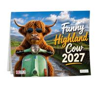 Giftinghouse Divertido calendario 2027 de vaca de las Tierras Altas del Reino Unido, 31 x 21 cm, calendario de pared 2027, vista mensual, con espacio para notas para cada mes para el hogar, la oficina