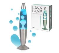 GIFTMARKET - Lámpara de lava azul y cromo. Lámpara de mesita de noche con 2 bombillas incluidas. Regalo adolescentes divertido. Lámpara retro de 34 x 8,5 cm.