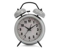 GIFTMARKET - Reloj Despertador analógico silencioso. Despertador de mesilla Gris. Reloj Despertador de Doble Campana con luz Nocturna. Sin Tic-TAC. 11,7 cm x 16 cm