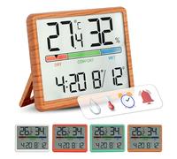 GIFTMARKET - Termómetro de interior digital. Termómetro digital con higrómetro. Indicador de confort, reloj y calendario. Termómetro de color madera. Ideal para hogar. ABS. Medidas: 9,3 x 7,2 x 1,6 cm