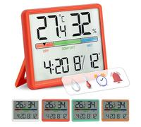 GIFTMARKET - Termómetro de interior digital. Termómetro digital con higrómetro. Indicador de confort, reloj y calendario. Termómetro de color rojo. Ideal para hogar. ABS. Medidas: 9,3 x 7,2 x 1,6 cm