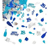 Giftota Confeti Cumpleaños 18 Decoración, Confeti de Mesa Decoración, Confeti Número 18, Confeti Feliz Cumpleaños, Decoración de Confeti para Aniversarios, Cumpleaños, Bodas, Fiestas (Azul, Plata)