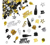 Giftota Confeti Cumpleaños 18 Decoración, Confeti de Mesa Decoración, Confeti Número 18, Confeti Feliz Cumpleaños, Decoración de Confeti para Aniversarios, Cumpleaños, Fiestas (Negro, Oro, Plata)