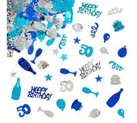Giftota Confeti Cumpleaños 50 Decoración, Confeti de Mesa Decoración, Confeti Número 50, Confeti Feliz Cumpleaños, Decoración de Confeti para Aniversarios, Cumpleaños, Bodas, Fiestas (Azul, Plata)