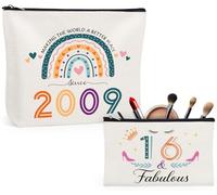 Giftota Regalos de cumpleaños número 16 para niña, 2 bolsas de cosméticos de arcoíris, bolsa de maquillaje de viaje, divertidos regalos de 2009 para niñas, ideas de regalo de 16 años
