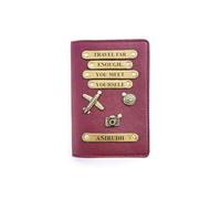 Gifts by Rashi Funda para pasaporte de cuero vegano/Unisex Adulto Personalizado Pasaporte Titular (Nombre Creado)/Accesorios de Viaje, Rojo, Viaja lo suficientemente lejos, te encuentras a ti mismo