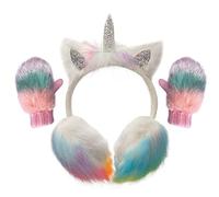Gifts Treat Orejeras de unicornio para niñas y niños, guantes de felpa de punto con lentejuelas, orejeras, para niños pequeños y niñas, Blanco, 3-6 Años
