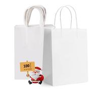 GIFTSAY Bolsas de Regalo Pequeñas con Asas a Granel 15X8X21cm 100pc Bolsas de Papel Resistentes Blancas para Bolsas de Regalo de Bodas, Bolsas de la Compra, Bolsas de Mercancía al por Menor Bolsas