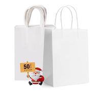 GIFTSAY Bolsas de Regalo Pequeñas con Asas a Granel 15X8X21cm 50pc Bolsas de Papel Resistentes Blancas para Bolsas de Regalo de Bodas, Bolsas de la Compra, Bolsas de Mercancía al por Menor Bolsas