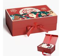 GIFTSAY Cajas de Regalo Magnéticas de Navidad, 32,2 x 20,3 x 11,4 cm, Rojas de Lujo Con Tapas, Caja de Papel Grande Para Envolver