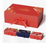 GIFTSAY Cajas de regalo magnéticas de Navidad con patrón dorado, 32,2 x 20,3 x 11,4 cm, color rojo, diseño único, cajas de Navidad con tapas para regalos, caja de regalo de papel grande para envolver