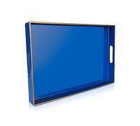 Gifturbo Bandeja de servir azul, bandejas decorativas para servir con asas, bandeja de mesa de café, bandeja rectangular otomana de plástico para sala de estar, baño, 15.75 x 10.25 x 1.38 pulgadas