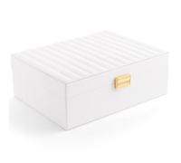 Gifturbo Joyero de 2 niveles para mujer, joyero blanco con bandeja extraíble, joyero de piel sintética para niñas, pendientes, collares y pulseras, idea de regalo, color blanco