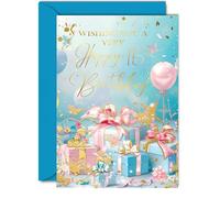 Giftzie Hermosas tarjetas doradas de 15 cumpleaños para niñas y niños, fantásticos regalos dorados, elegante tarjeta de cumpleaños tradicional para niñas de 15 años, tamaño A5, hermosas tarjetas de
