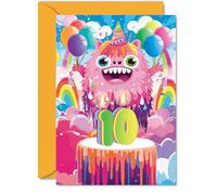 Giftzie Tarjeta de cumpleaños para niños y niñas de 10 años, tamaño A5, diseño de tarta de diez cumpleaños