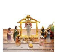 gifyym Conjunto de escena de Belén de Navidad | Figuras de historia del pesebre - piezas de cuna con mangier ligero | Cunas con luz | Decoraciones y figuras navideñas cristianas