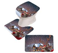 gifyym Cubierta de asiento de inodoro de Navidad - 3 piezas Santa Claus Bath Matte Cubierta para Asiento de Inodoro | Novedad Tapa de Inodoro | Juego de diseño de dibujos animados para el hogar