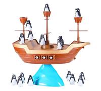 gifyym Juego Equilibrio Pingüino Barčo - Barčo Pirata Pingüinos Juego Niños | Figuras Bloques Equilibrio Educativo | Juegoo Interactivo Familiar Apilable Iceberg ABS 16 Pingüinos