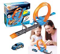 gifyym Pista De Coche Flexible, Juego De Juguete De Coche Pull-Back Modular Metal Y ABS, Pista De Alta Velocidad Convertible Con Bucle Y Rampas, Diseño Portátil Enrollable Para Niños 3+, 23-36 Piezas