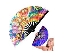Gifyym plegable ventilador UV Glow Fan - Amplio bambú plegable Clack Hand Fan | Portable Dance Fan for Women & Men | Belly Dance Silk Fan - Festival & Home Decorations