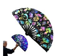 Gifyym plegable ventilador UV Glow Fan - Amplio bambú plegable Clack Hand Fan | Portable Dance Fan for Women & Men | Belly Dance Silk Fan - Festival & Home Decorations