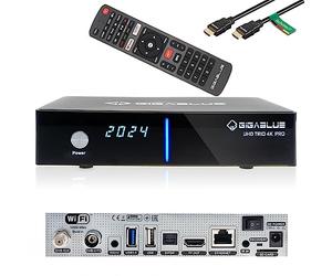 GigaBlue UHD Trio Pro 4K Box - Receptor de satélite DVB-S2x DVB-C2 DVB-T2 con disco duro de 400 GB, incluye cable HDMI Babotech [2160p, PVR, HDMI, ranura para tarjeta SD], color negro