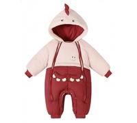 GigaCircle Acolchado Mono Bebe Invierno, Cute Dino Buzo Bebe Invierno Ropa Bebe Niño Biña, Double Zipper Mameluco Bebe Invierno, Rojo 18-24 Meses