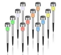 GIGALUMI Estacas solares que cambian de color, paquete de 12 luces solares de jardín con panel solar mejorado, luces solares impermeables para pasarela, patio, césped, entrada