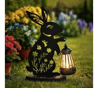 GIGALUMI Estatua de Conejo de Hierro, Adornos de jardín para Exteriores con Luces solares, estatuas de jardín Impermeables para el Patio y el jardín, Regalos Originales para mamá (Pack de 1)