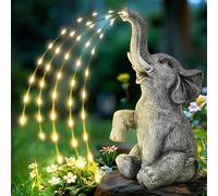 GIGALUMI Estatua de Elefante Mejorada, Decoración de Jardín, Figura de Elefante con Luces LED Solares, Efecto de Riego Real, Regalos para Mamá, Mujeres