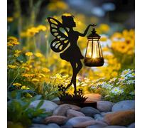 GIGALUMI Estatua de hada de hierro para jardín al aire libre con luces solares, decoración de estatua de jardín impermeable para patio, patio, única para mamá (paquete de 1)