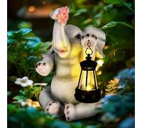GIGALUMI Estatuas solares de jardín de color gris claro con luces para exteriores, patio, decoración de jardín, regalos únicos para mamá, para mujeres, decoración de elefante para patio