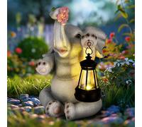 GIGALUMI Estatuas solares de jardín gris oscuro elefante estatua luces para exteriores, patio, decoración de jardín regalo para mamá, mujeres, elefante decoración de patio