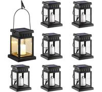 GIGALUMI Farol solar colgante para exteriores, paquete de 8 luces solares con estaca para jardín, patio, césped, cubierta, paraguas, tienda de campaña, árbol, patio, entrada (blanco cálido).