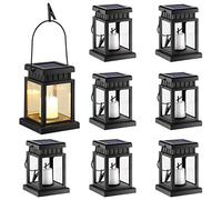 GIGALUMI Farol solar colgante para exteriores, paquete de 8 luces solares con estaca para jardín, patio, césped, cubierta, paraguas, tienda de campaña, árbol, patio, entrada (blanco cálido).