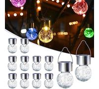 GIGALUMI Luces Solares Colgantes de Vidrio Agrietado Para Exteriores - Paquete de 12 Para Decoración de Navidad, Impermeables Para Jardín, Patio y Valla