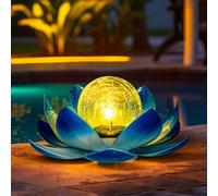 GIGALUMI Luces Solares para Decoración de Jardín al Aire Aibre, Pétalos de Metal Ajustables, Luces de Flor de Loto, Decoración de Mesa al Aire Libre, IP44 impermeable(Azul)