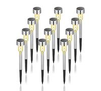 GIGALUMI - Luces solares para el jardín, camino de luces LED para exteriores, de acero inoxidable, 12 unidades, (blanco cálido)