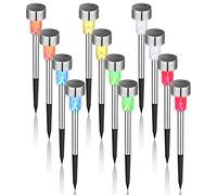 GIGALUMI Luces solares para el jardín, camino de luces LED para exteriores, de acero inoxidable, 12 unidades, Colored