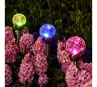 GIGALUMI Luces solares para exteriores, bola de vidrio agrietado, luces LED dobles de jardín, luces de paisaje/camino para camino, patio, cambio de color y blanco, paquete de 3