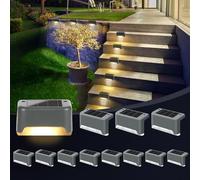GIGALUMI Luces solares para exteriores pack de 12, luces para escaleras, impermeables, iluminación LED para escaleras exteriores, escalones, vallas, patios, terrazas,Gris, Blanco Cálido