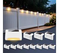 GIGALUMI Luces solares para exteriores pack de 12, luces para escaleras, impermeables, iluminación LED para escaleras exteriores, escalones, vallas, patios, terrazas,Blanco, Blanco Cálido